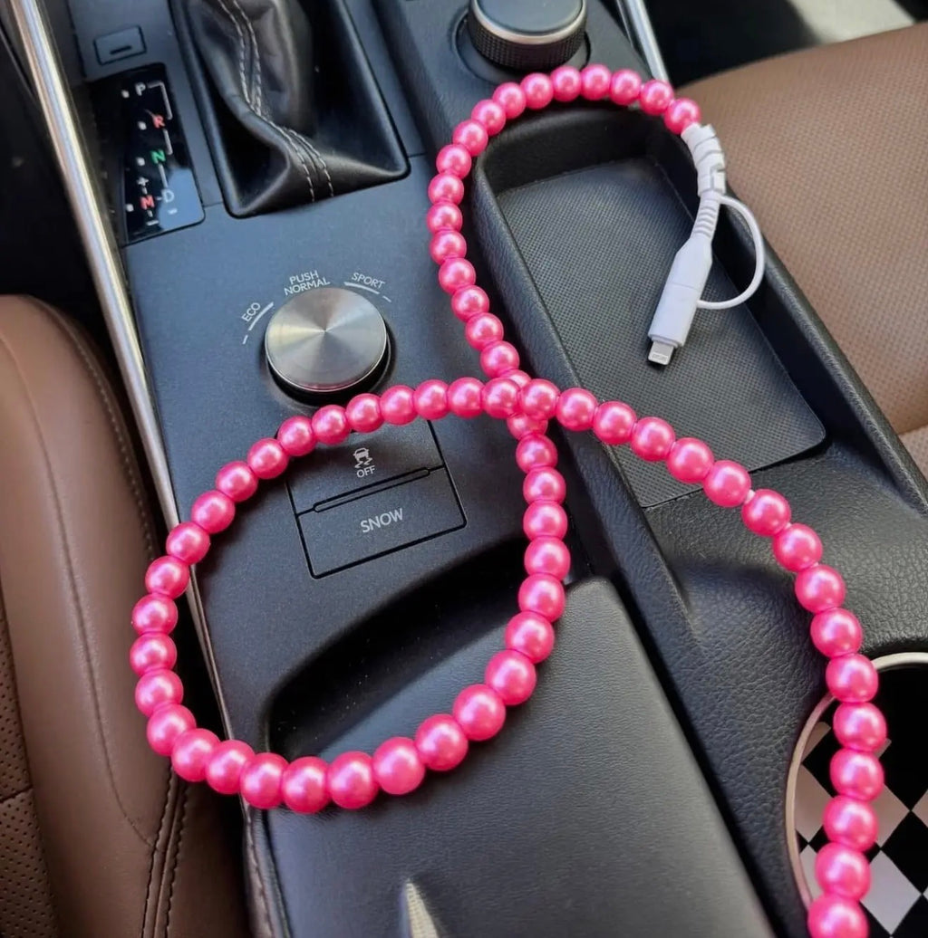 Colorful beaded charging cable with USB connector and 2-in-1 Type-C and Lightning ends on white background