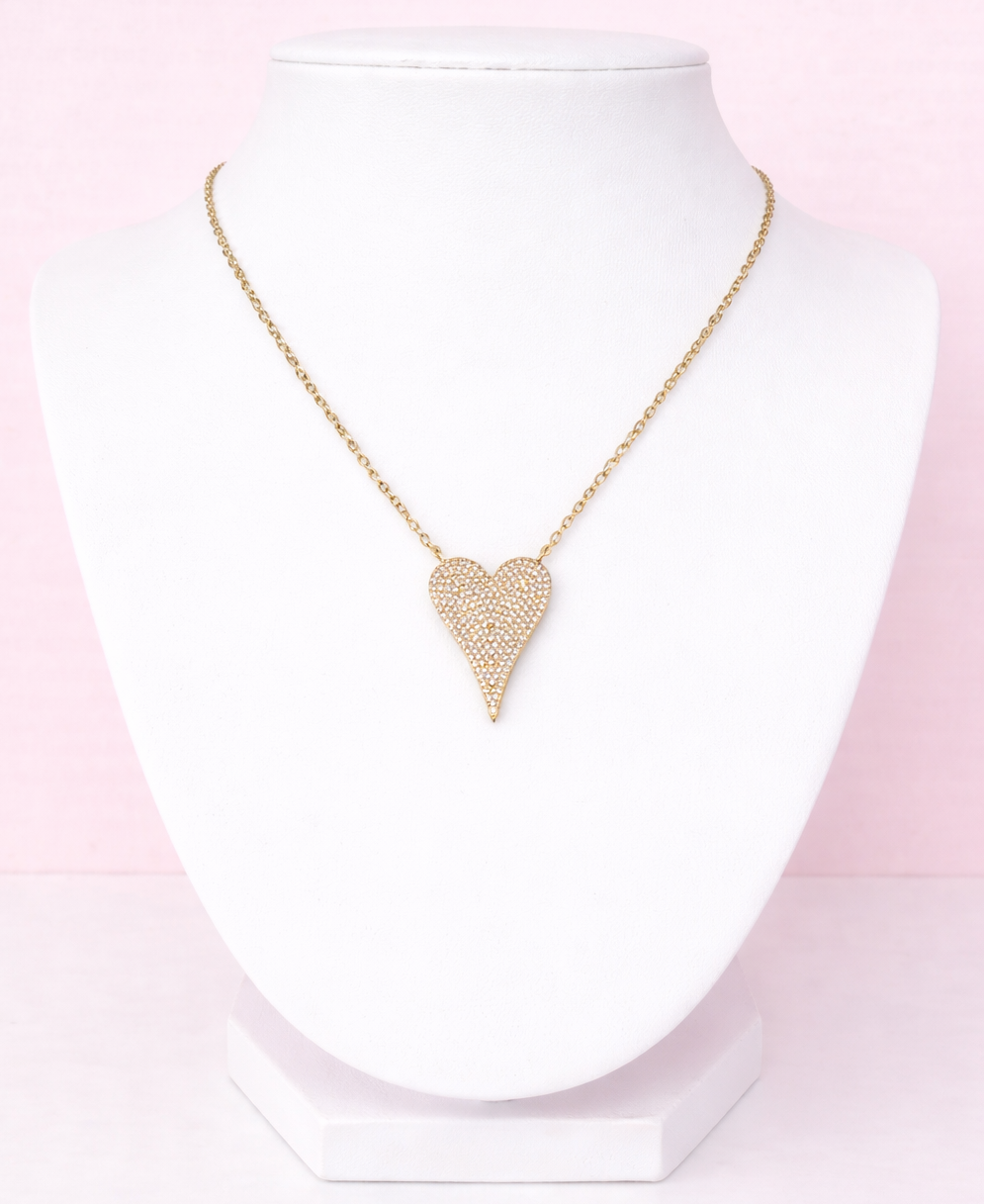 Heart shaped gold pavé necklace