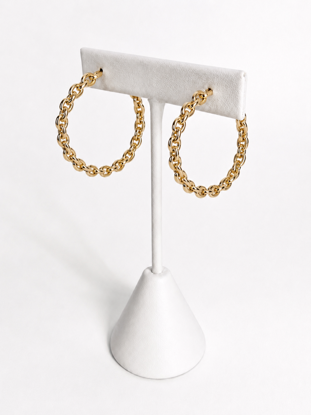 14k gold plated textured hoop earrings in a medium 33mm size