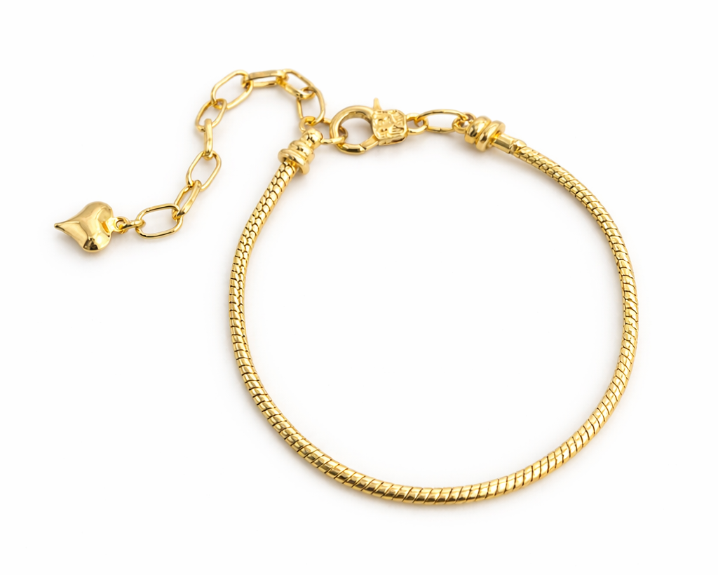 Gold bracelet with a clasp on a white background
