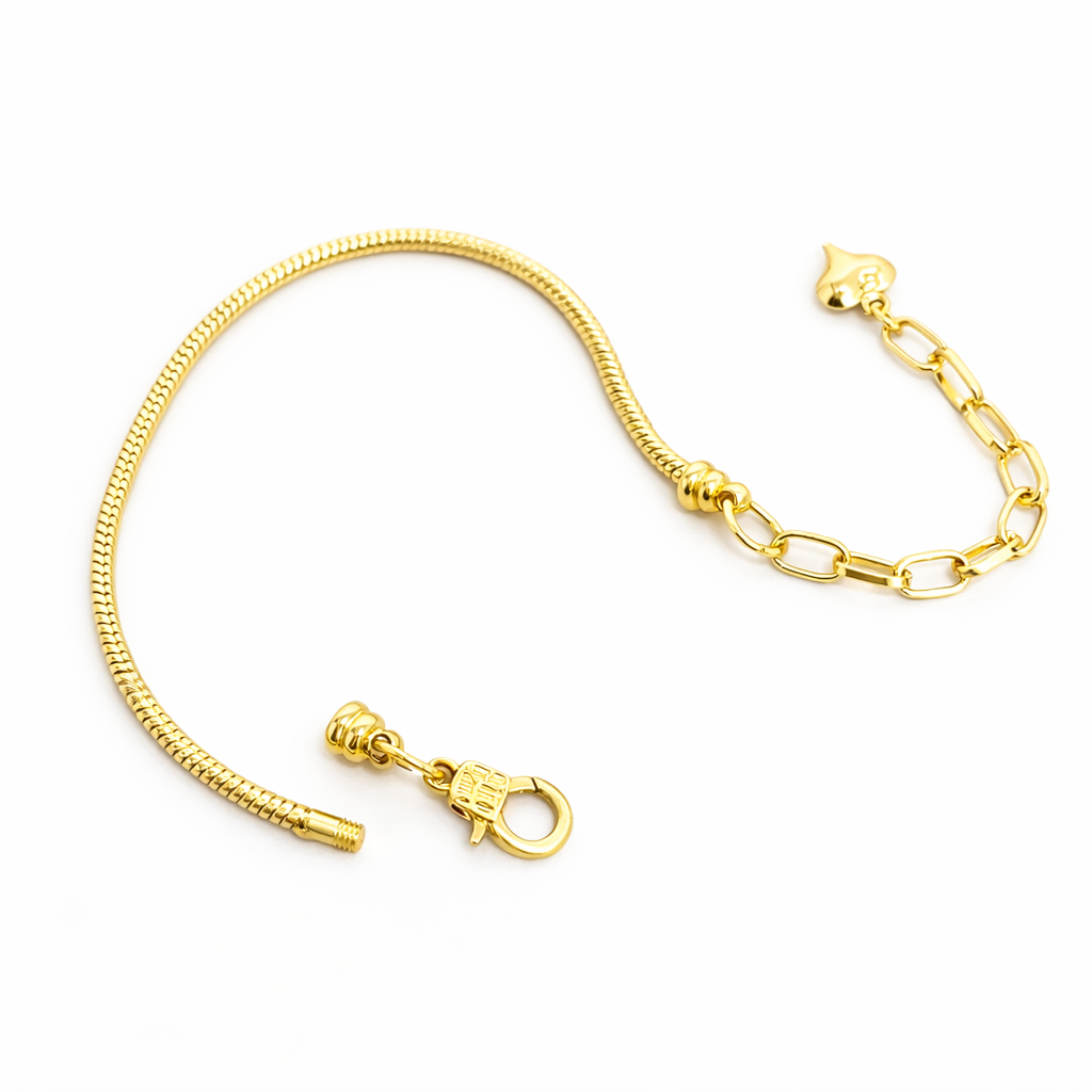 Gold chain bracelet with clasp on a white background