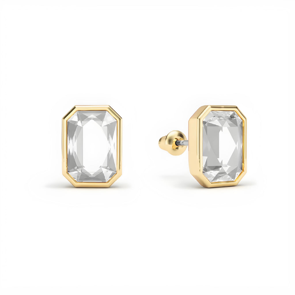 Gold octagon crystal stud earrings