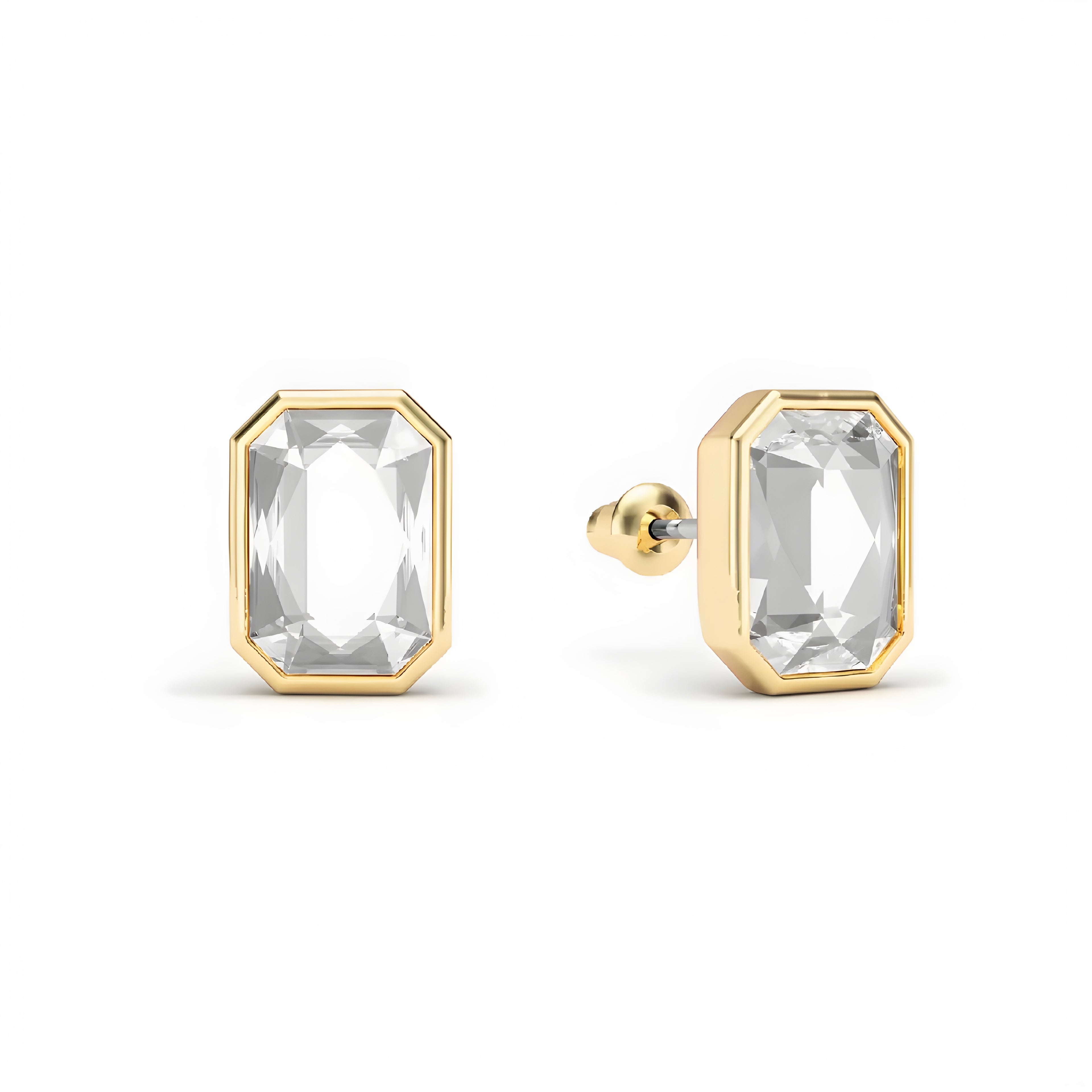 Gold octagon crystal stud earrings
