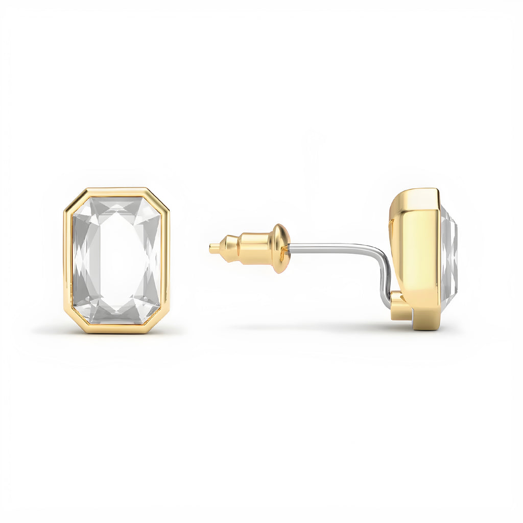Gold octagon crystal stud earrings