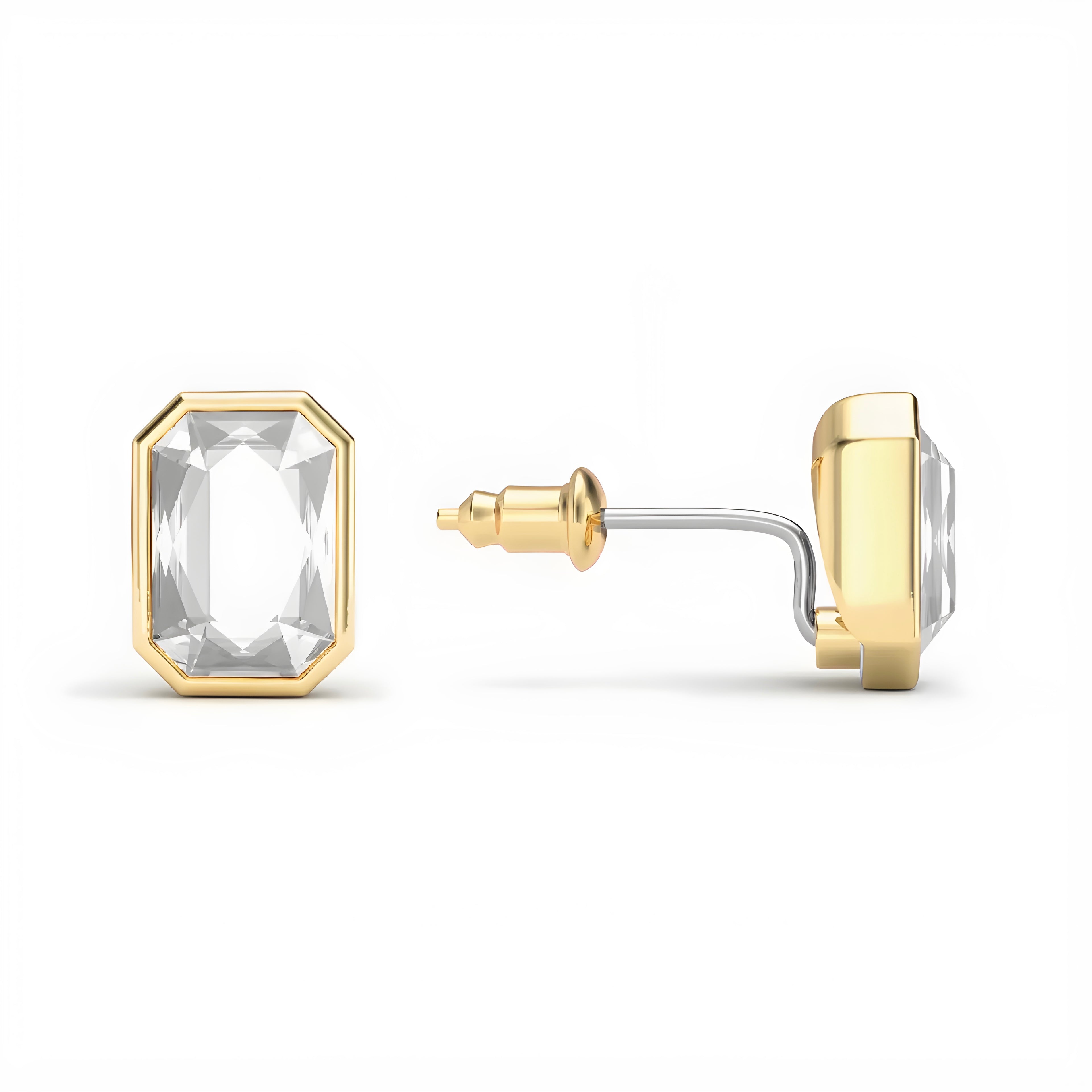 Gold octagon crystal stud earrings