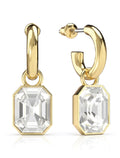 Gold hoop earrings with octagon crystal drop, lightweight everyday jewellery