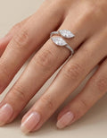 Sterling silver adjustable ring with marquise cut stones worn on hand
