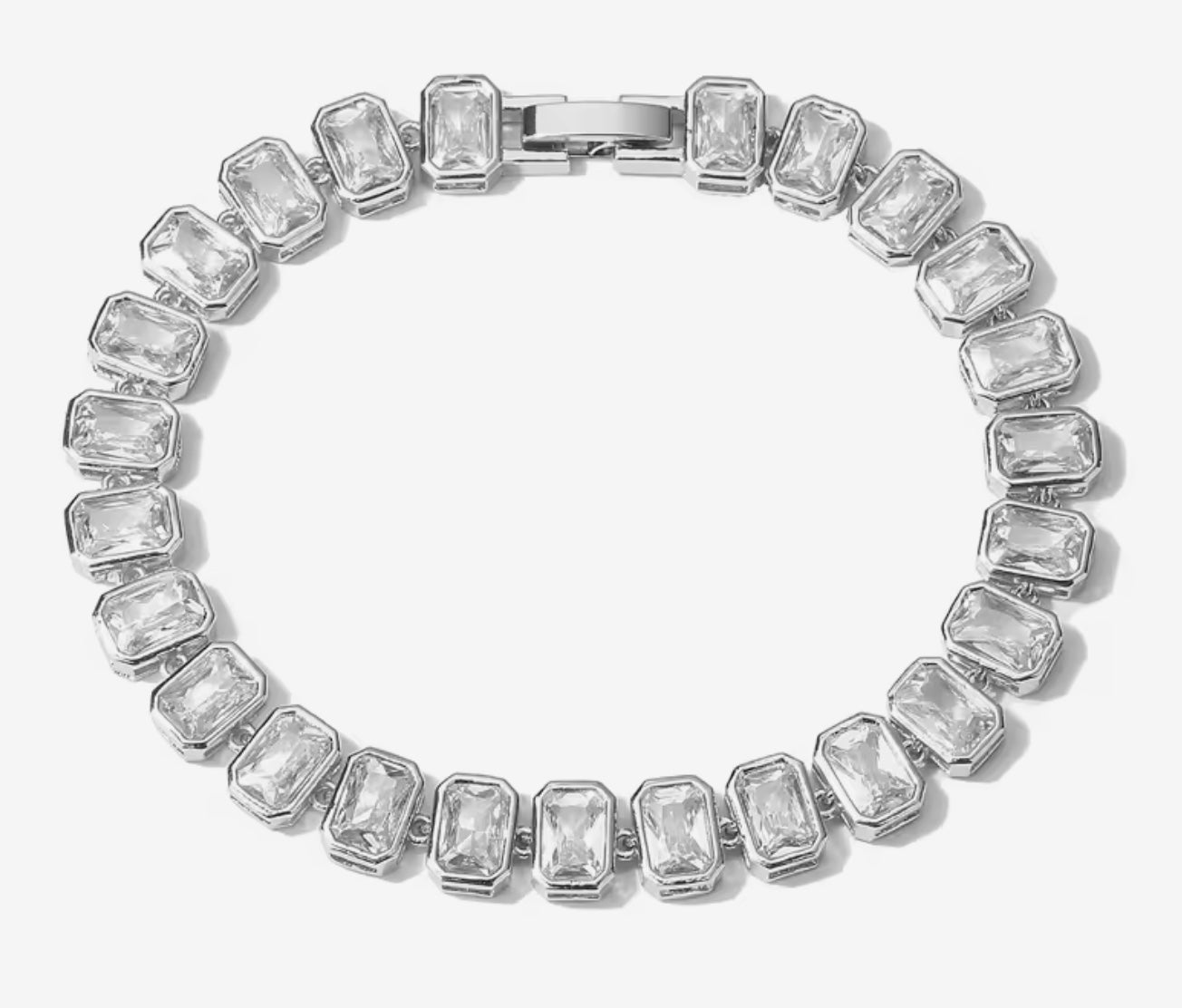 Silver tone, crystal tennis bracelet with rectangular stones