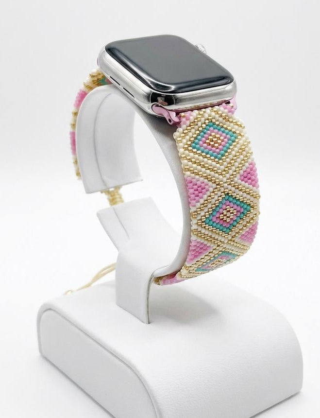 Colourful Miyuki glass bead watch band with adjustable fit