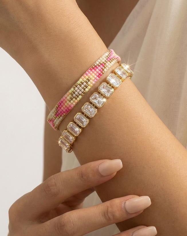 Hand-beaded style bracelet with Japanese glass beads and adjustable cord