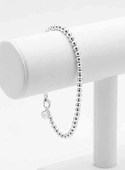 Polished Sterling silver beaded bracelet with 4 mm bead design