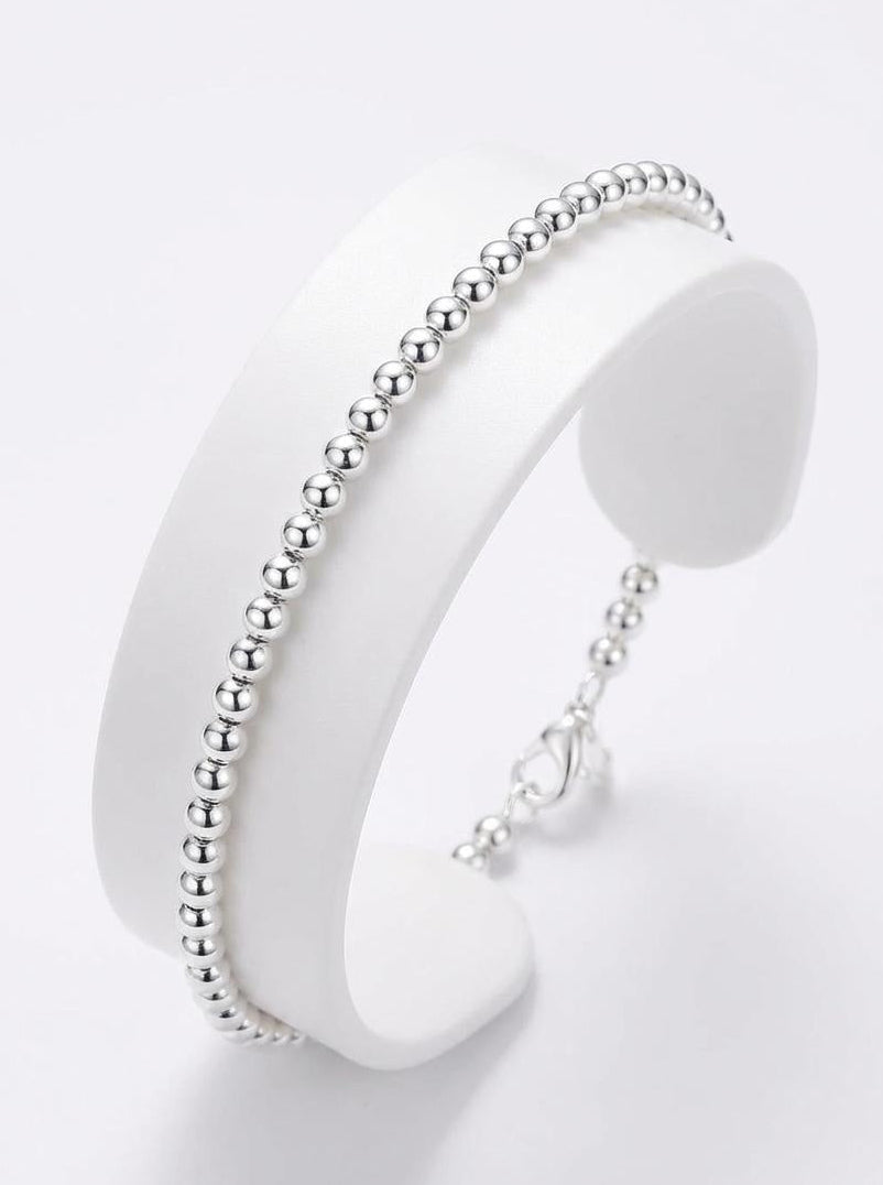 Minimalist sterling silver beaded bracelet