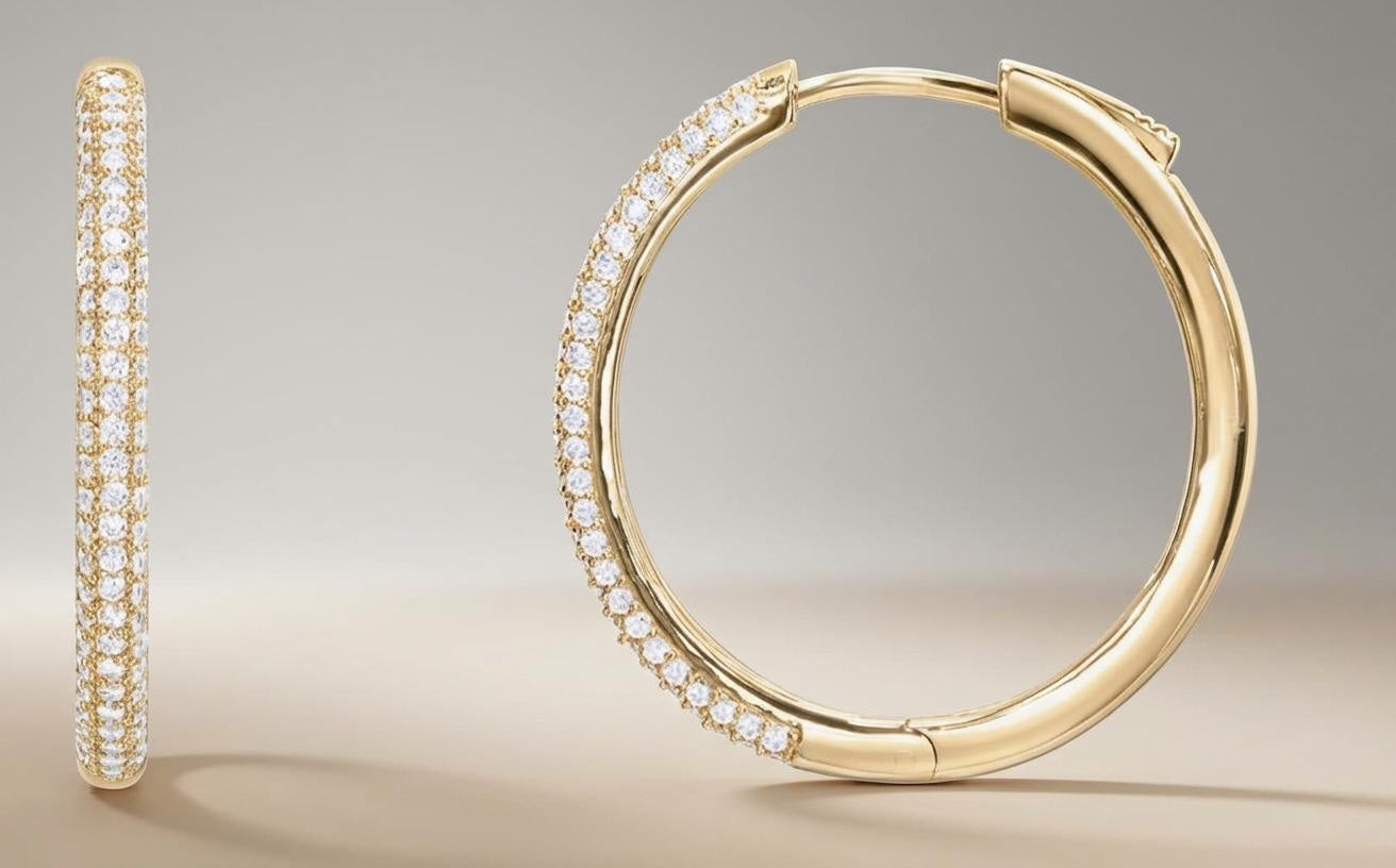 Gold-plated pavé hoop earring with cubic zirconia detailing, lightweight design