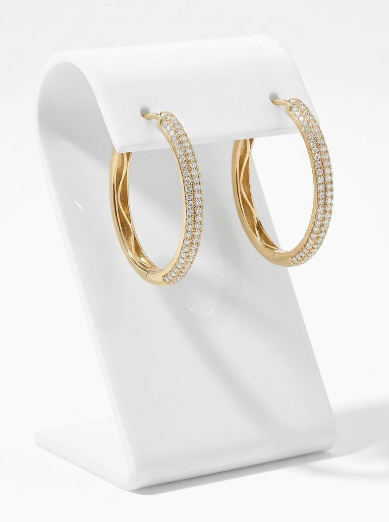 14K gold-plated sterling silver hoop earrings with pavé cubic zirconia, 30mm