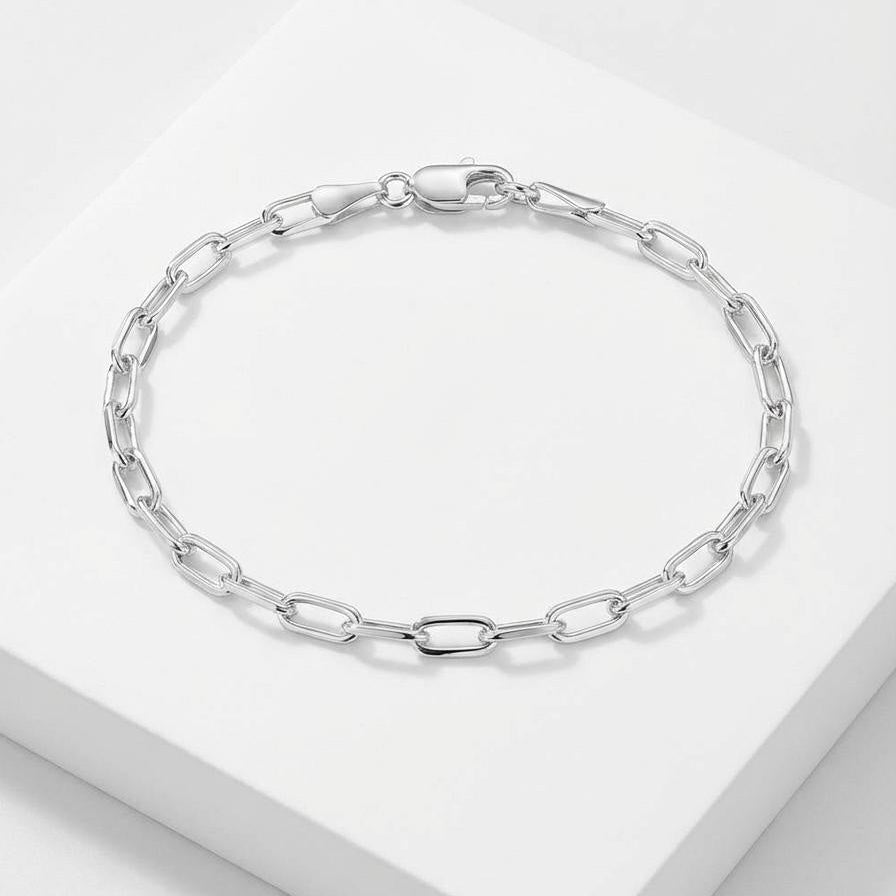 White gold tone 14K gold plated paper clip chain bracelet