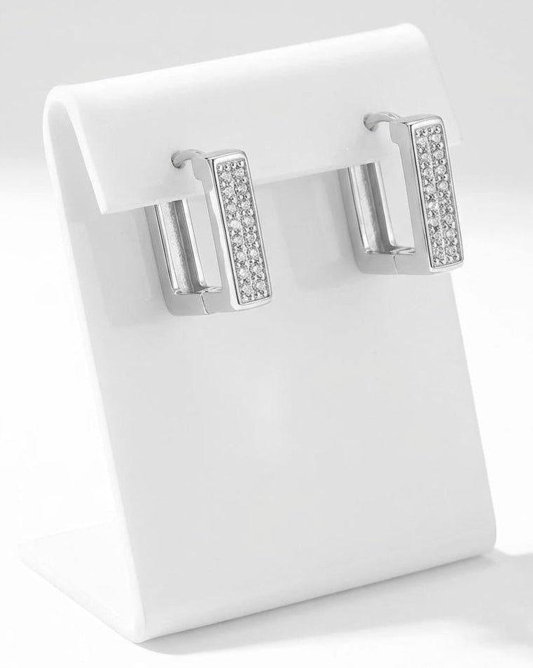 Small square 14k gold plated huggie hoop earrings with cubic zirconia accents