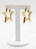 14K gold plated hoop earrings displayed on minimalist jewelry stand