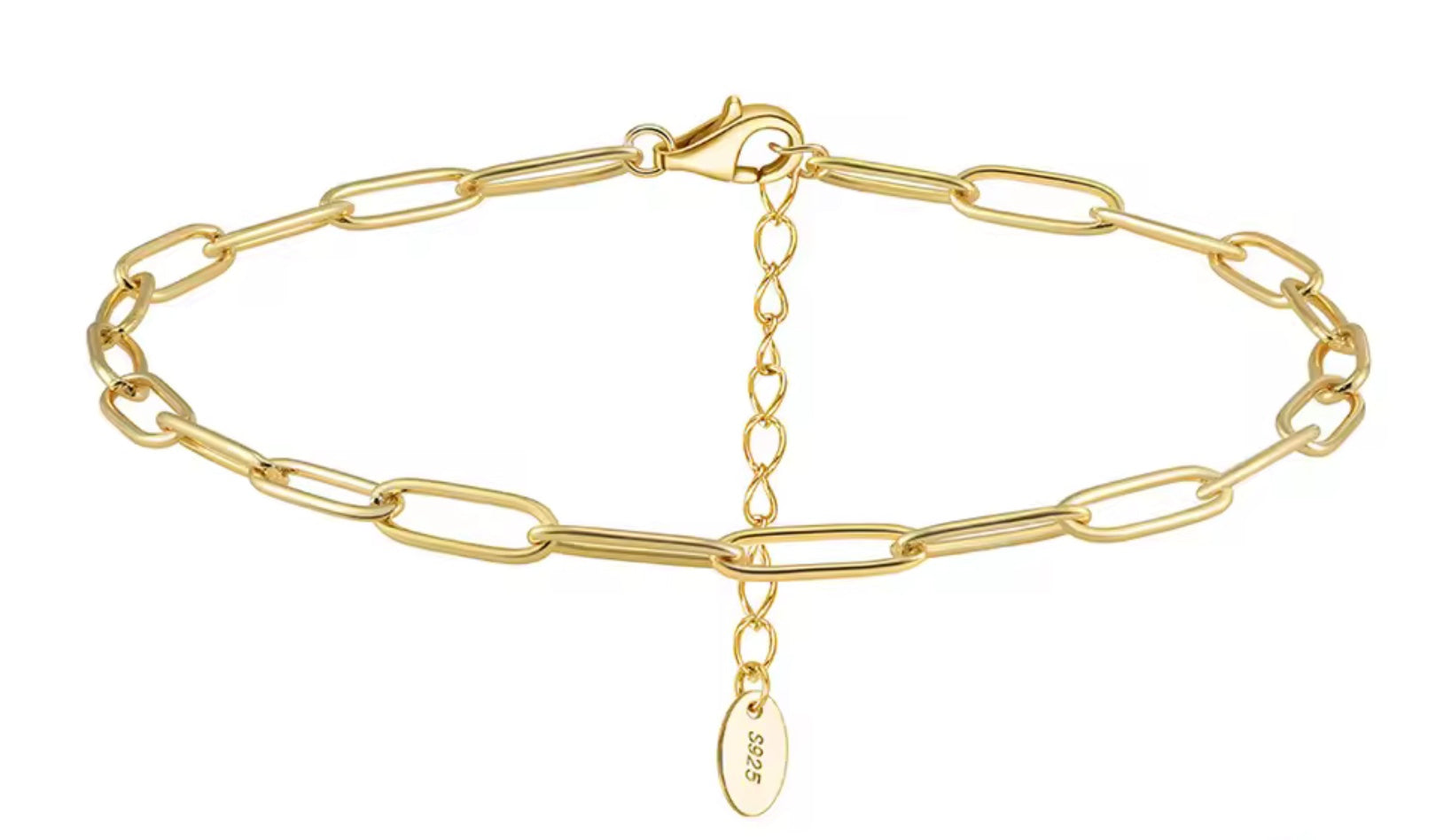 Gold chain bracelet with a clasp on a white background