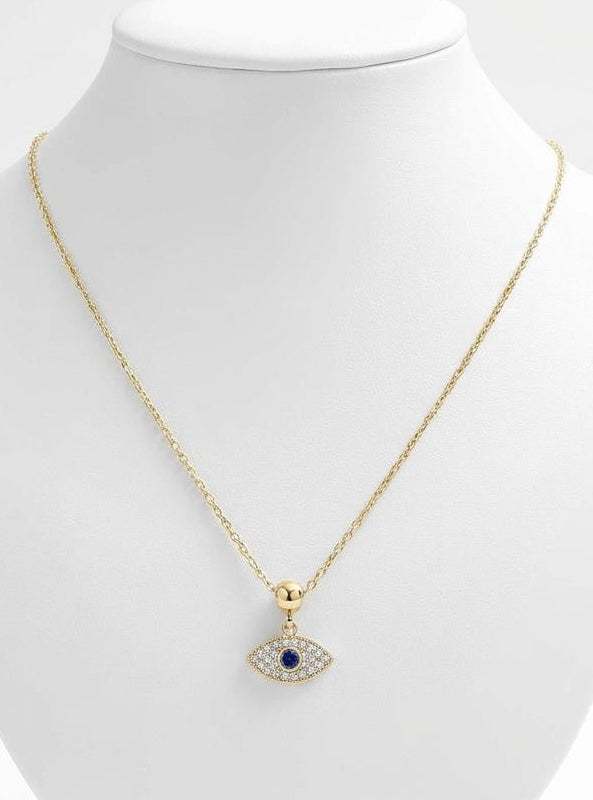 Gold, evil eye pendant necklace