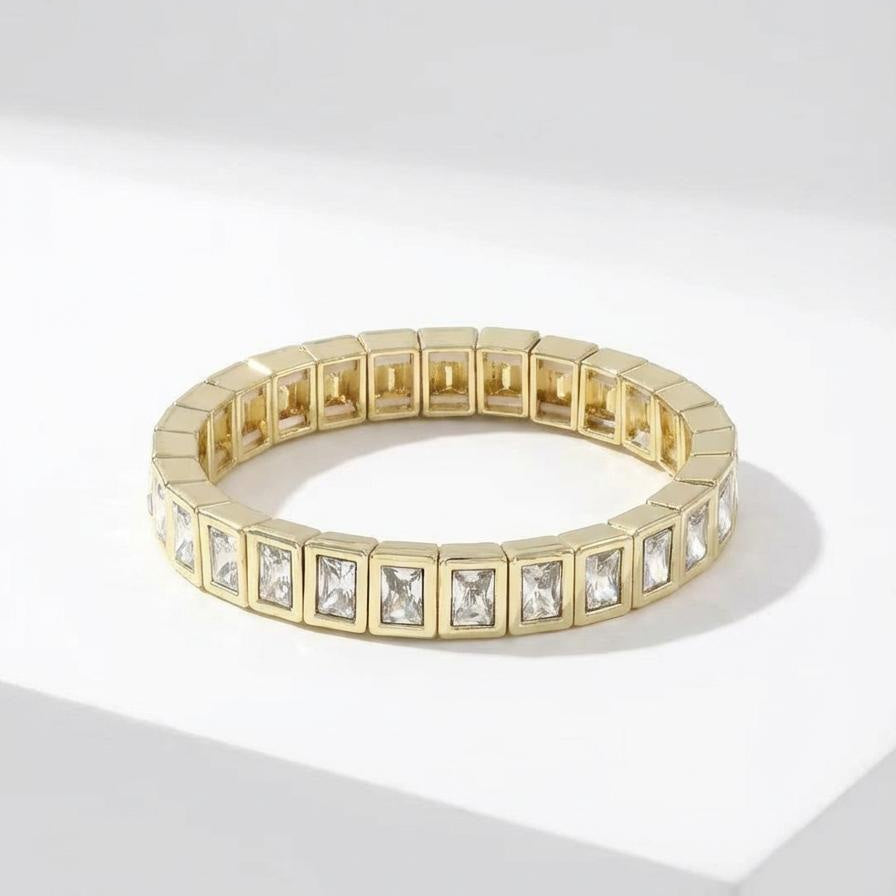 gold-plated enamel tile bracelet with clear crystal accents