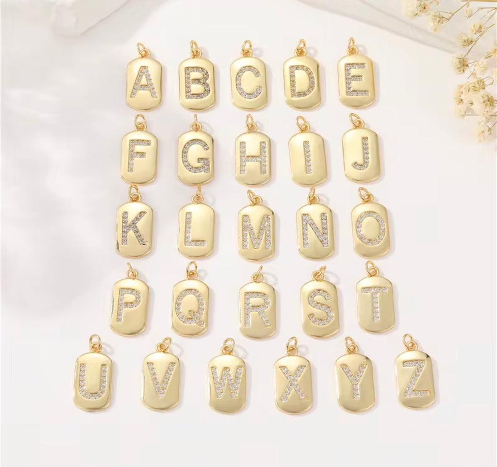 Gold cubic zirconia alphabet charm pendants A–Z for personalized necklaces