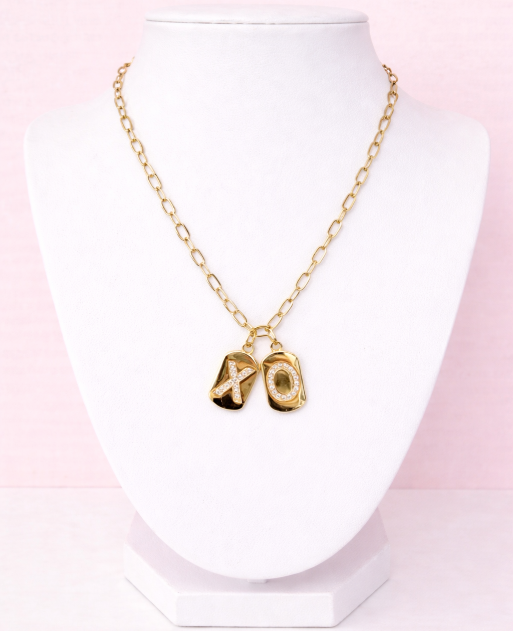 Gold initial charm pendant necklace with cubic zirconia letter on delicate gold chain