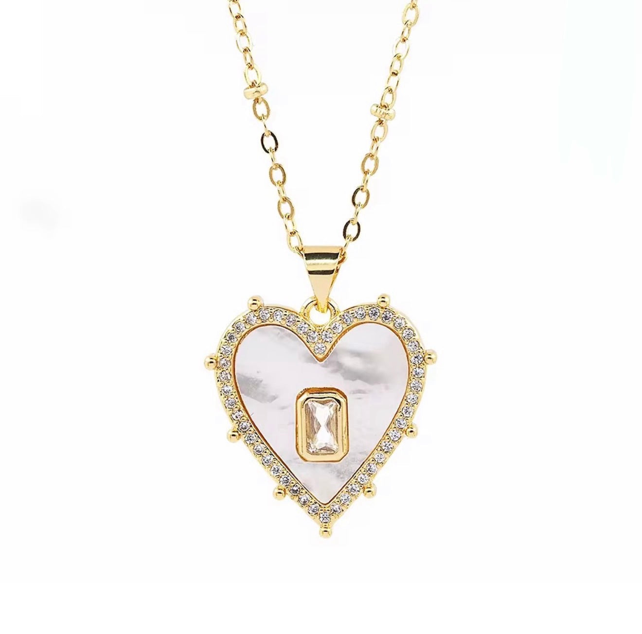 Clear cubic zirconia heart pendant necklace, gold halo heart charm, feminine jewellery aesthetic