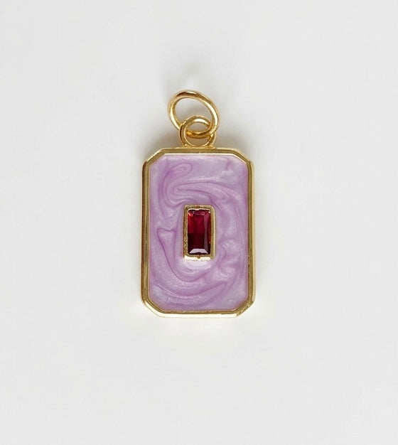 rectangular pink enamel pendant  gold charm with cubic zirconia detail, 18k gold filled jewellery