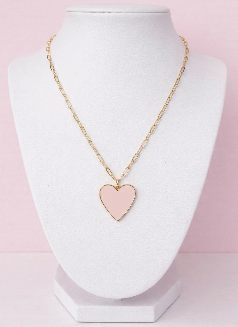 light pink heart charm, gold pendant with enamel finish, 18k gold plated jewellery