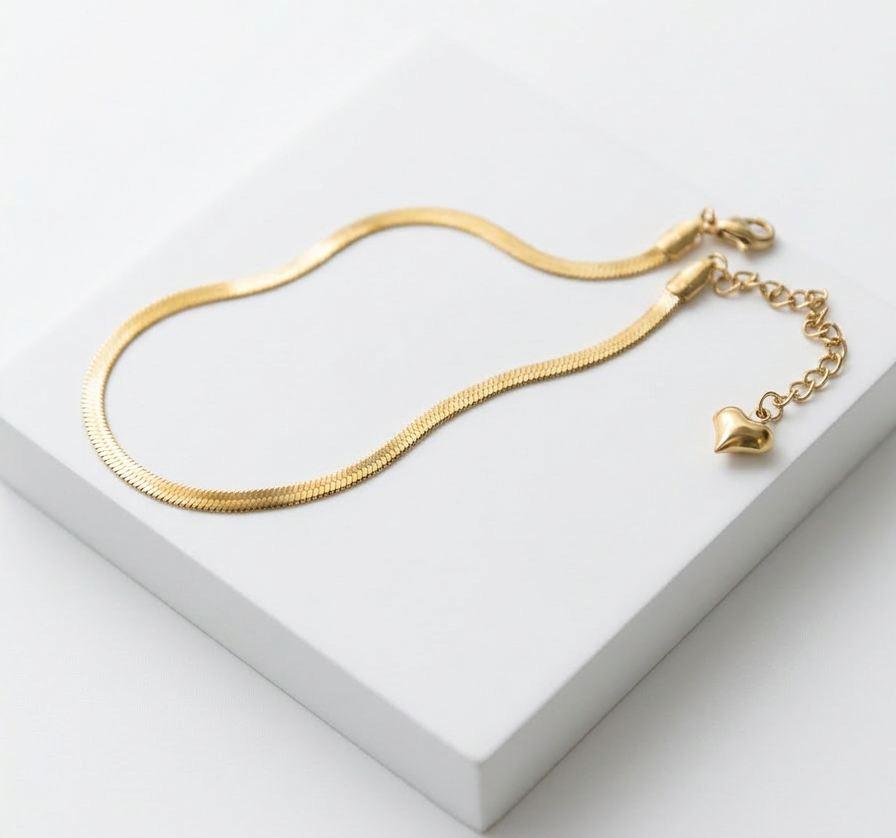 gold herringbone anklet 18k gold plated stainless steel anklet, minimal summer jewellery