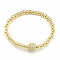 gold beaded stretch bracelet cubic zirconia crystal ball bracelet, layered jewellery look