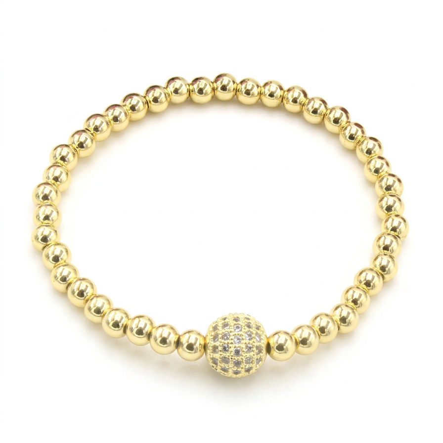 gold beaded stretch bracelet cubic zirconia crystal ball bracelet, layered jewellery look