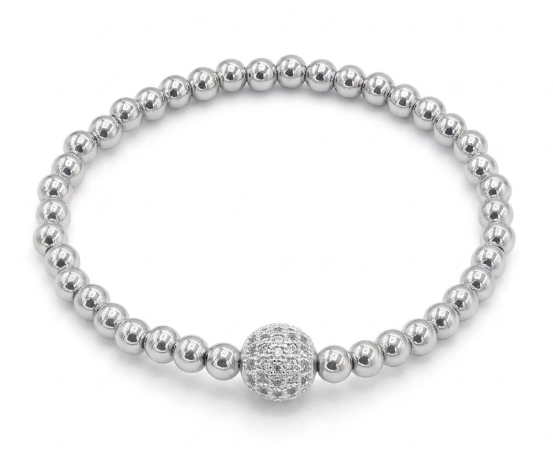 silver beaded stretch bracelet cubic zirconia crystal ball bracelet, layered jewellery look