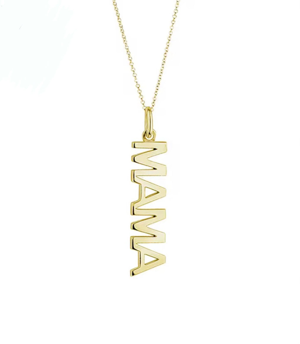 gold mama letter pendant necklace, dainty script charm necklace, 18k gold plated jewellery