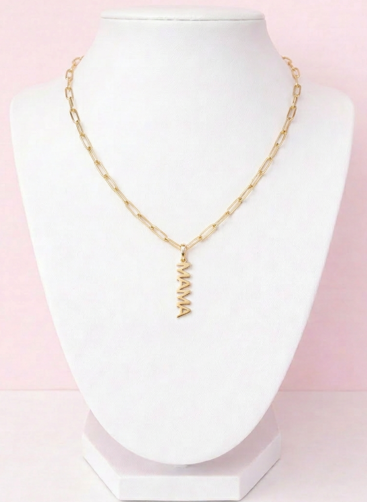 gold mama letter pendant necklace, dainty script charm necklace, 18k gold plated jewellery