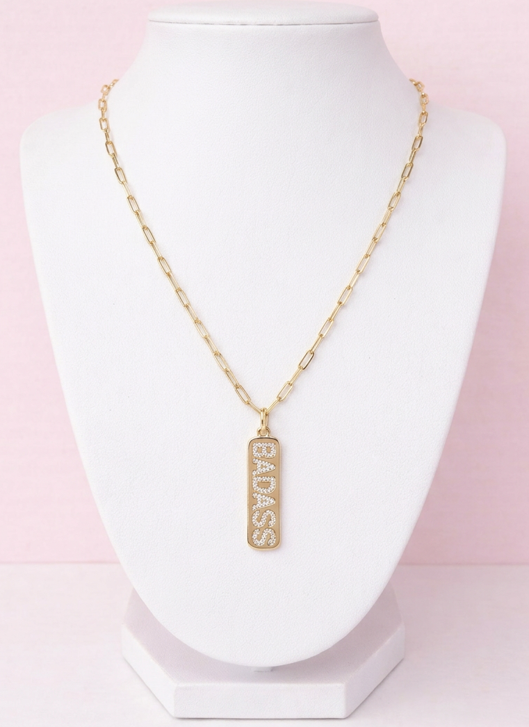 Gold pendant necklace with cubic zirconia letter detailing, dainty 18k gold tone jewellery