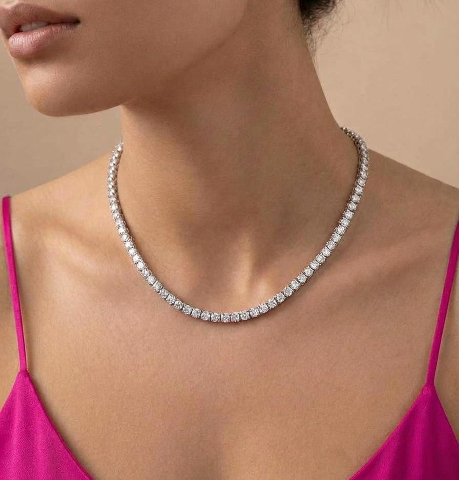 Woman wearing a tennis necklace