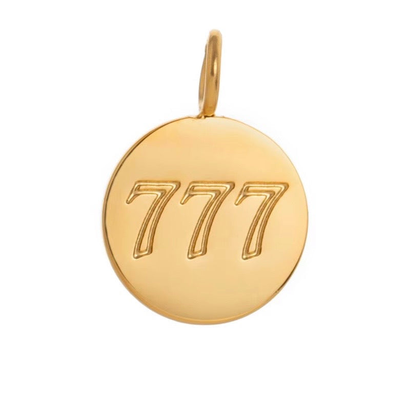 Gold angel number 777 pendant necklace on stainless steel chain spiritual manifestation jewelry