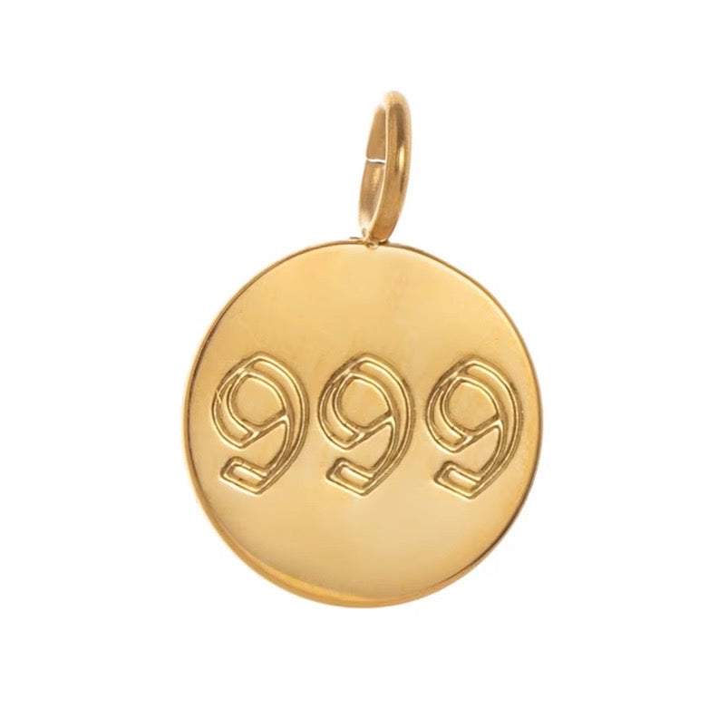Gold angel number 999 pendant necklace on stainless steel chain spiritual manifestation jewelry